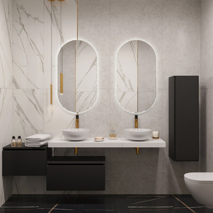 Тумба с двумя накладными раковинами Flat Calacatta 220 AR графит