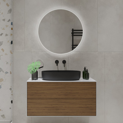 Комплект мебели с чёрной накладной раковиной Minimal-2 AR 80 дерево (490 цветов)